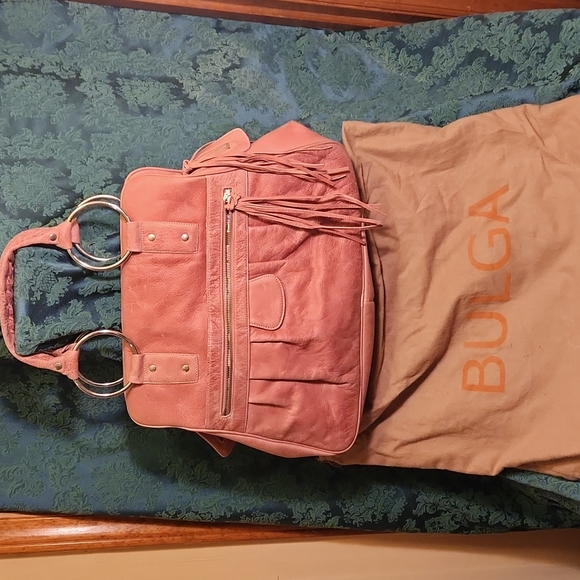 Large BULGA Dusty Rose Leather Satchel - Picture 10 of 11